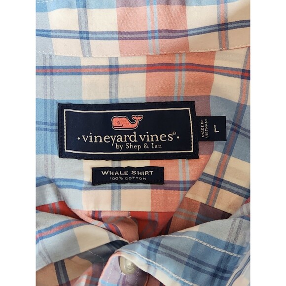 Vineyard Vines Men's L Blue Pink Plaid Long Sleeve‎ Button Down Whale Shirt - Picture 4 of 6